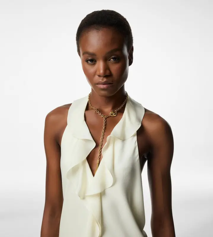 HALTERNECK EVENING DRESS WITH RUFFLE DETAIL online